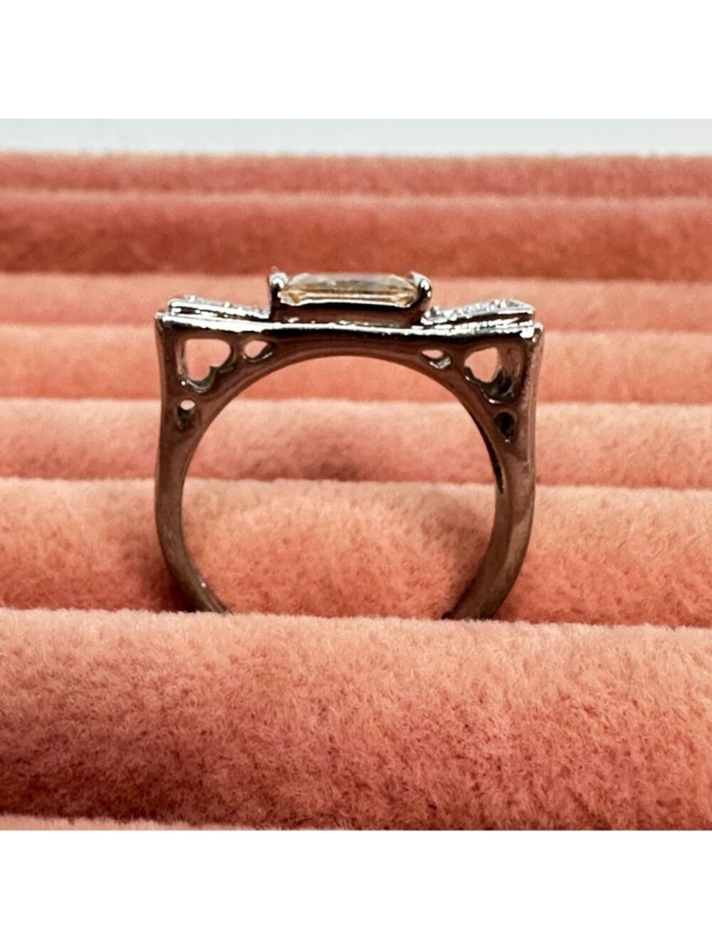 Bow-Style Champagne & Clear Cubic Zirconia Silver-Tone Ring Size 7 - Picture 6 of 16